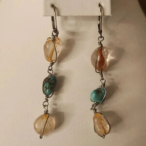 Tri-Stone Crystal Dangle Drop Earrings